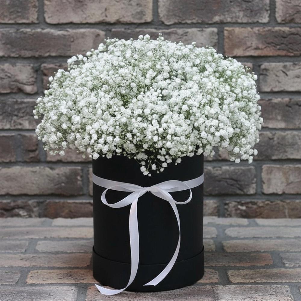 Цветочная композиция из Гипсофила в шляпной коробке в Уркарахе