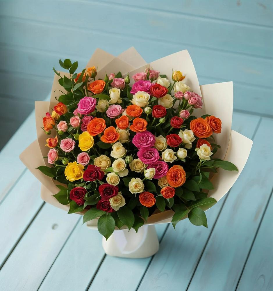 Букет Микс из разноцветных кустовых роз в Уркарахе