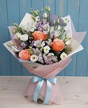 Букет цветов из:  Лизиантусы, Розы, Альстромерии и Гипсофила #REPLACE_PRED# Уркарахе